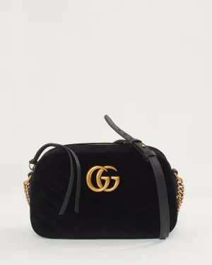 Gucci Black Velvet GG Marmont Matelassé Small Crossbody Bag