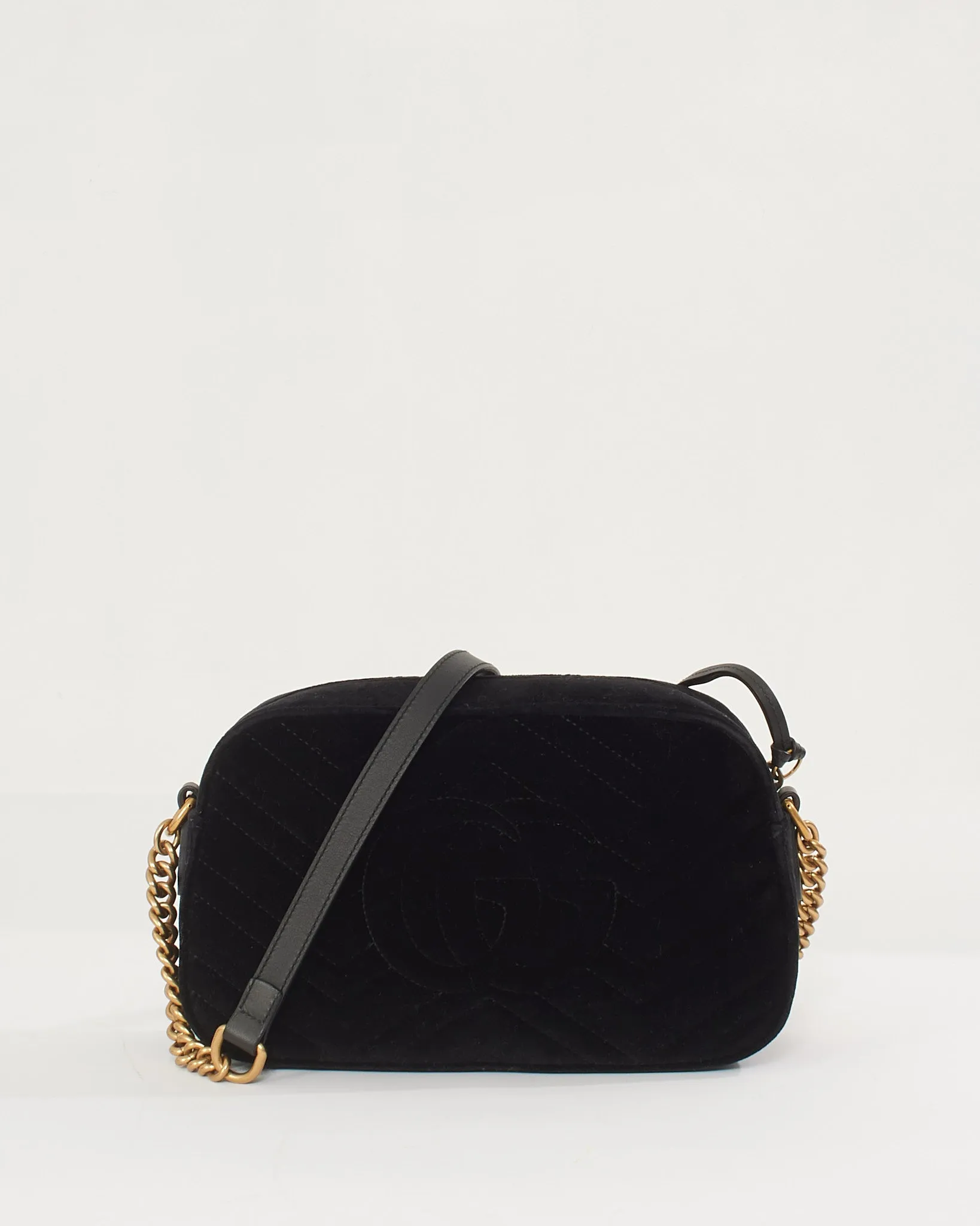 Gucci Black Velvet GG Marmont Matelassé Small Crossbody Bag