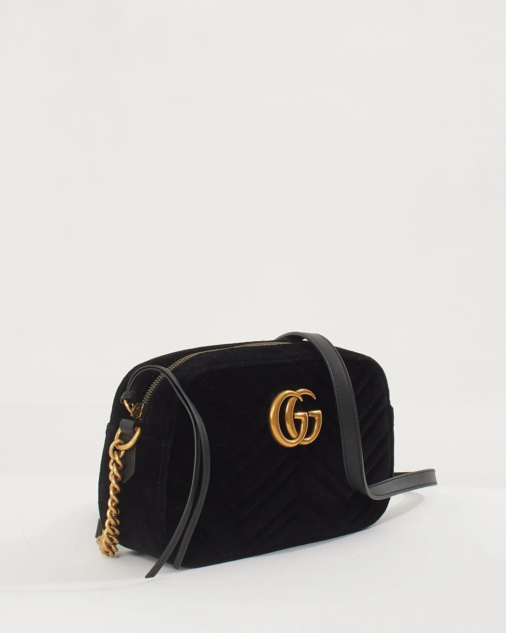Gucci Black Velvet GG Marmont Matelassé Small Crossbody Bag