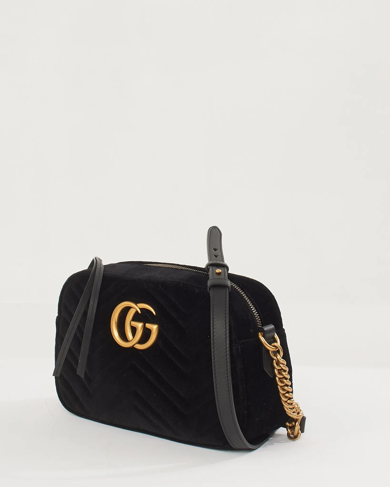 Gucci Black Velvet GG Marmont Matelassé Small Crossbody Bag