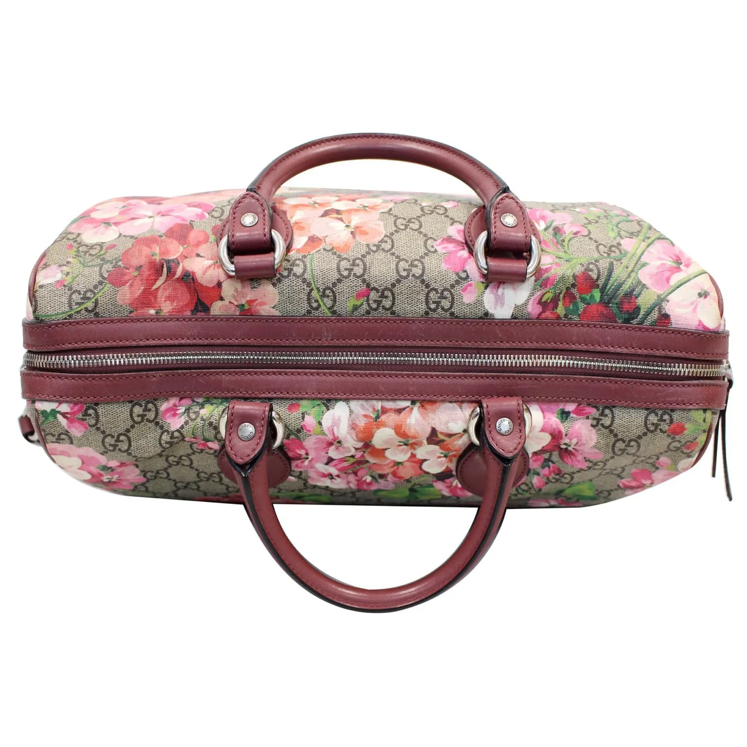 GUCCI Blooms Top Handle Supreme Canvas Large Boston Bag Beige/Ebony 409527