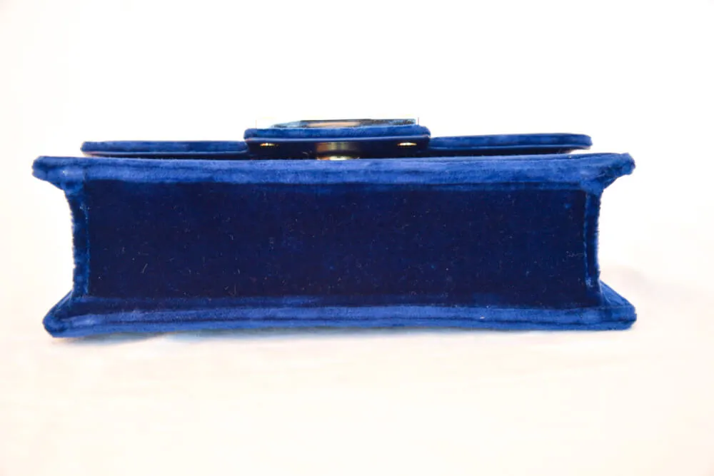Gucci Broadway Velvet Shoulder Bag with Jeweled G (Blue)