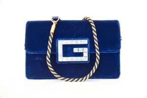 Gucci Broadway Velvet Shoulder Bag with Jeweled G (Blue)