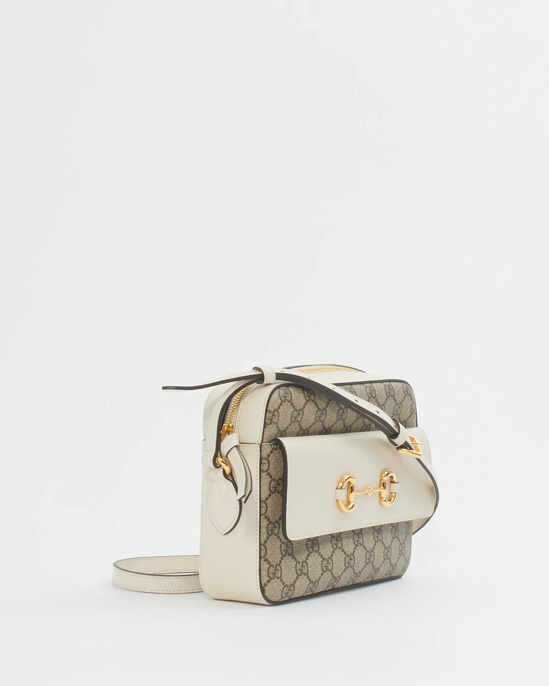 Gucci Cream GG Supreme Monogram 1955 Horsebit Shoulder Bag