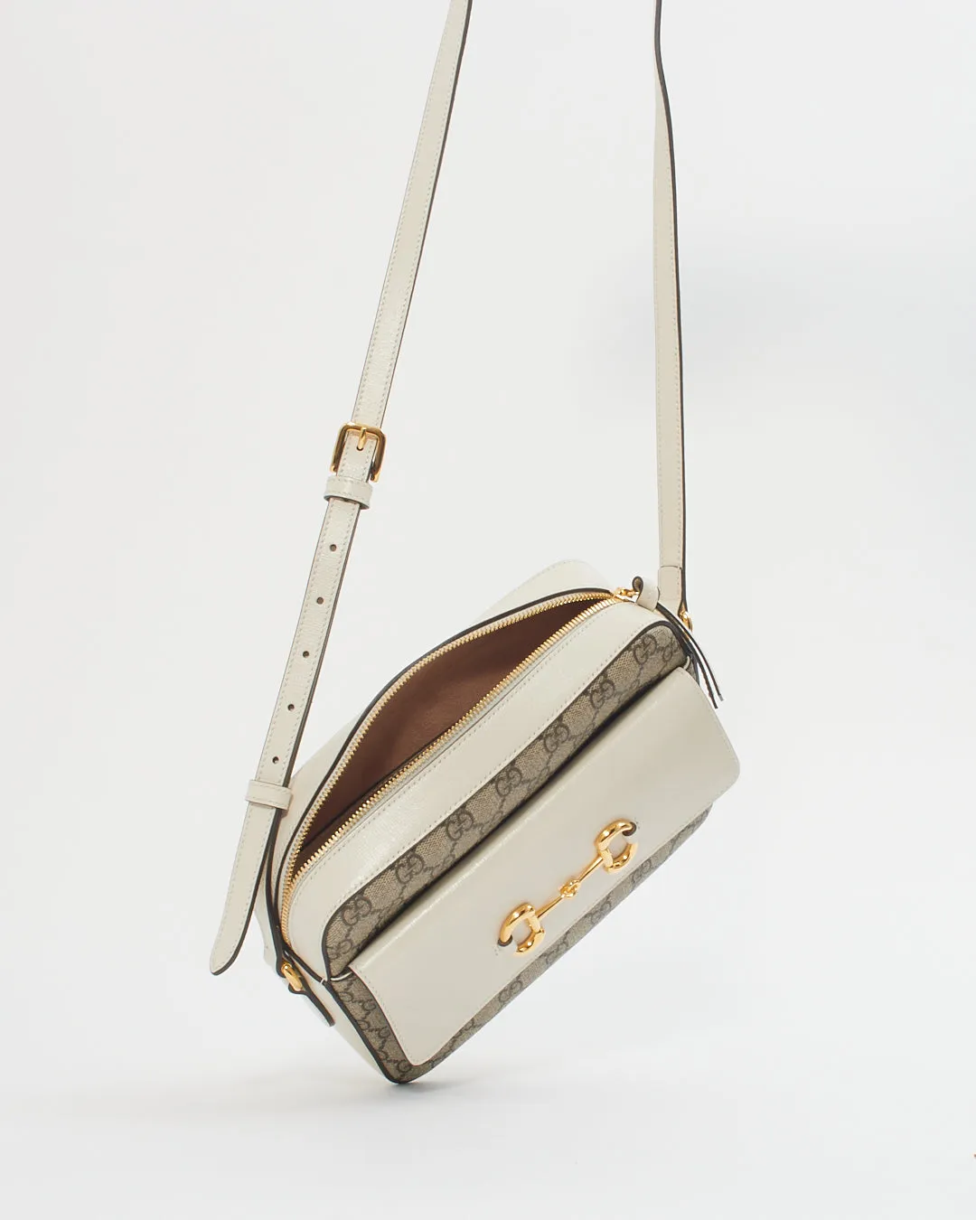 Gucci Cream GG Supreme Monogram 1955 Horsebit Shoulder Bag