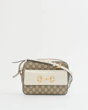 Gucci Cream GG Supreme Monogram 1955 Horsebit Shoulder Bag