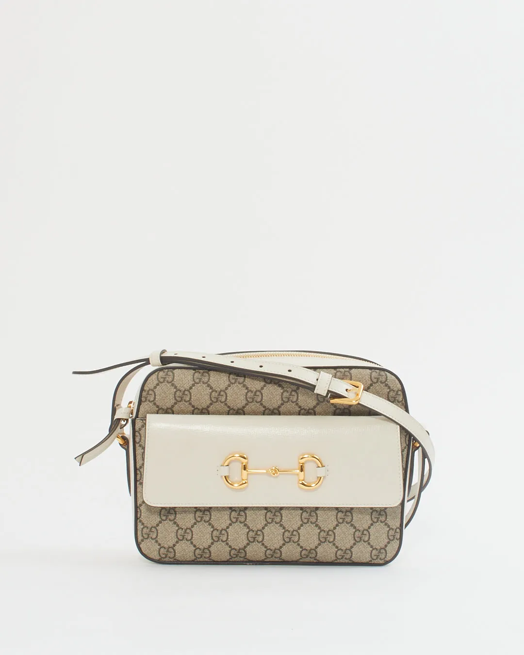 Gucci Cream GG Supreme Monogram 1955 Horsebit Shoulder Bag