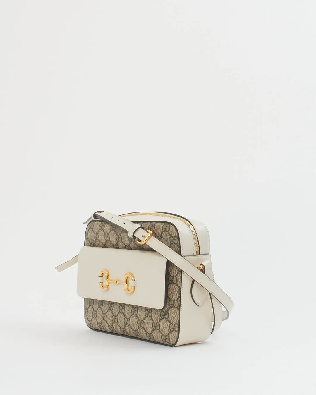 Gucci Cream GG Supreme Monogram 1955 Horsebit Shoulder Bag