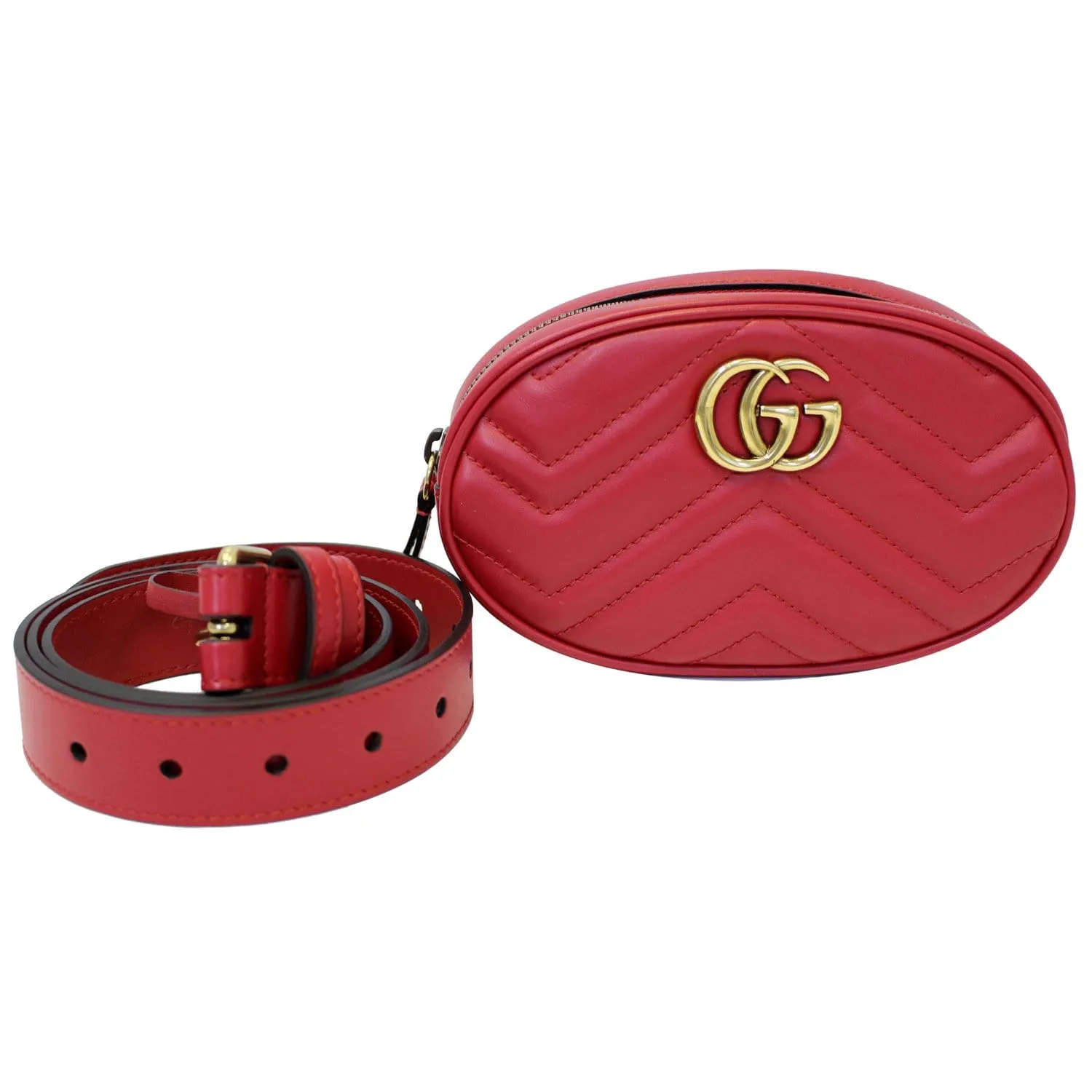 GUCCI GG Marmont Matelasse Leather Belt Bag 476434 Red