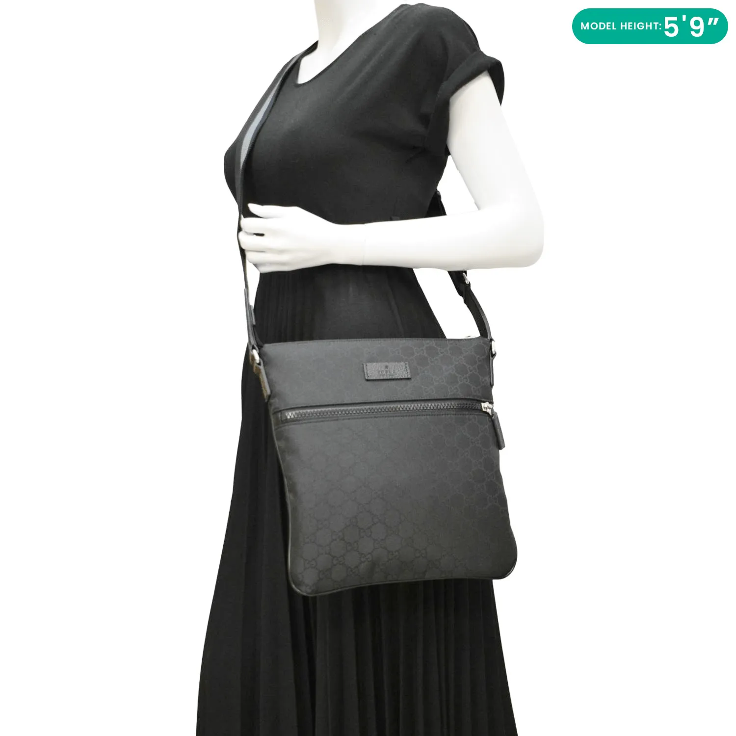 GUCCI GG Monogram Nylon Messenger Bag Black 449184