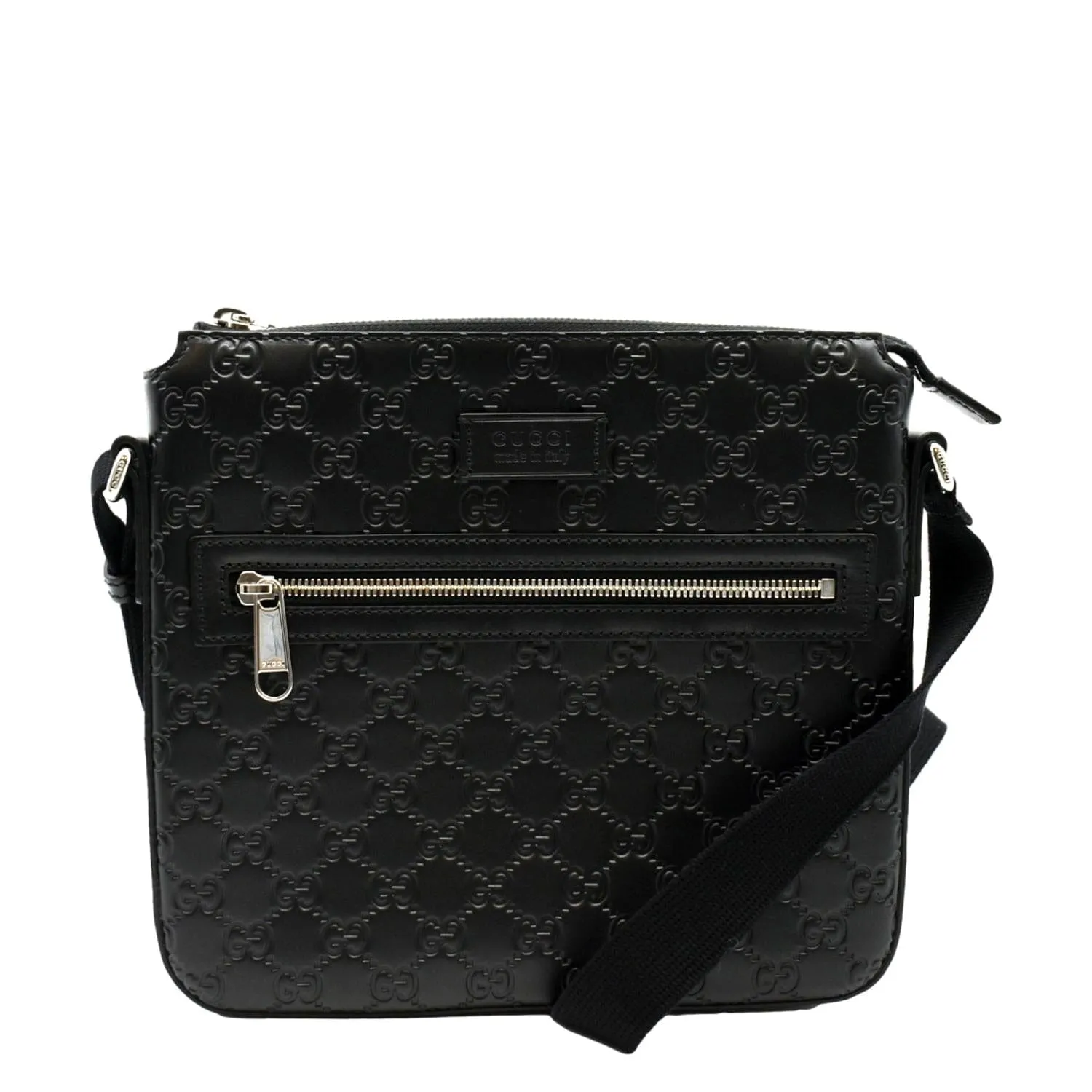 GUCCI GG Signature Leather Messenger Bag Black 406410