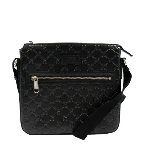 GUCCI GG Signature Leather Messenger Bag Black 406410