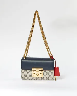 Gucci GG Supreme Navy/Cream Canvas & Leather Paddlock Small Bag