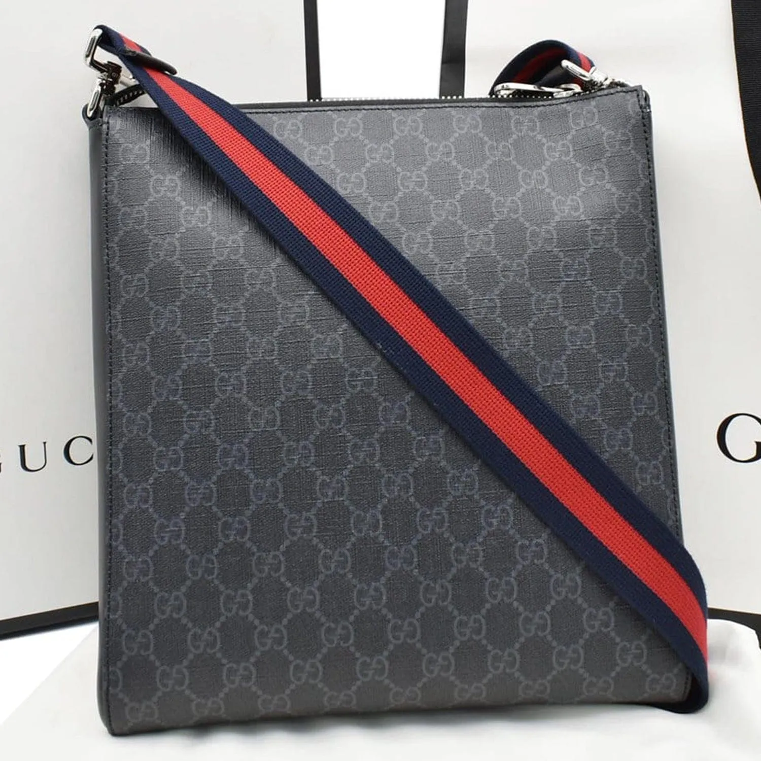 GUCCI GG Supreme Square Messenger Bag Black 474137