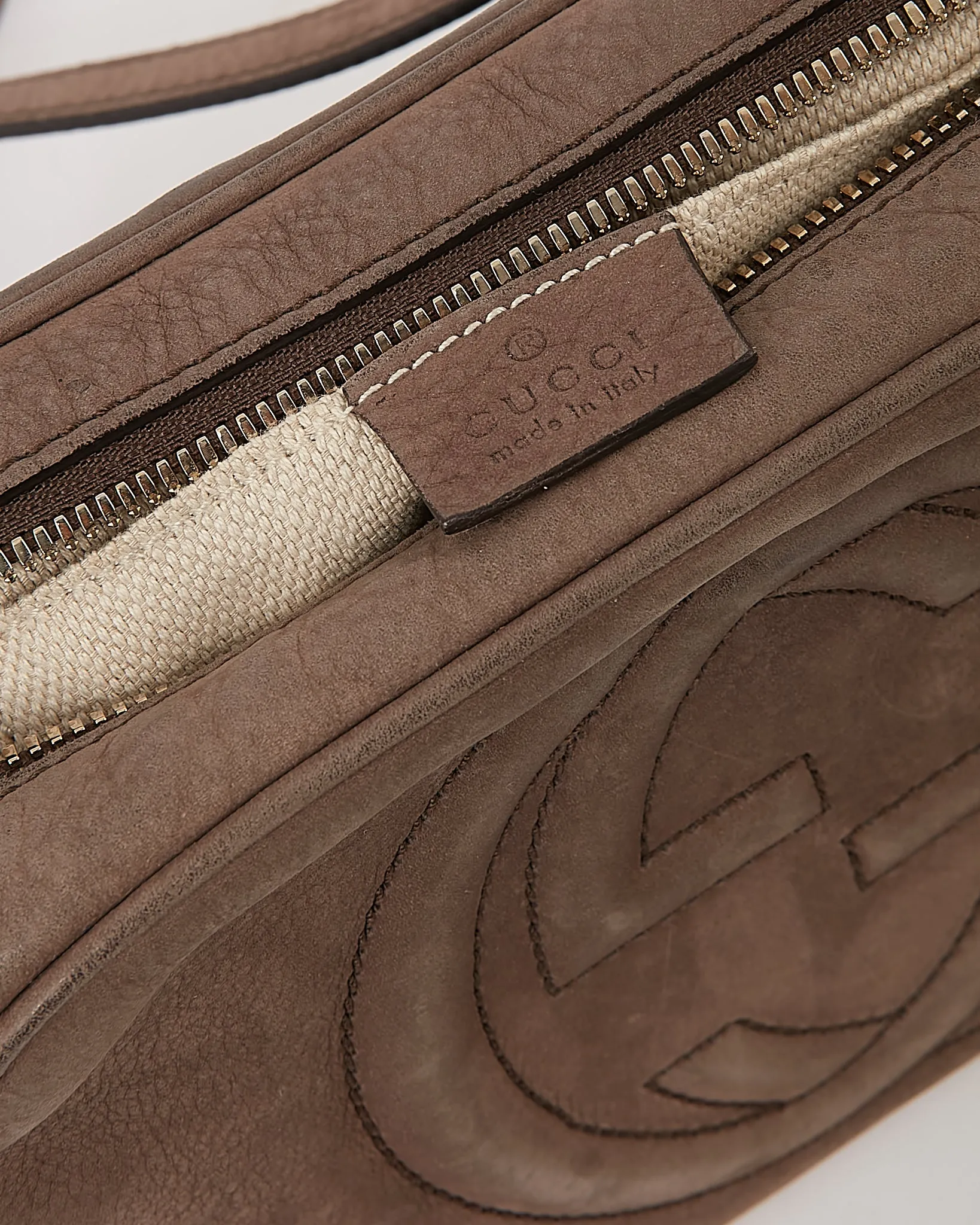 Gucci Grey Suede GG Soho Disco Crossbody Bag