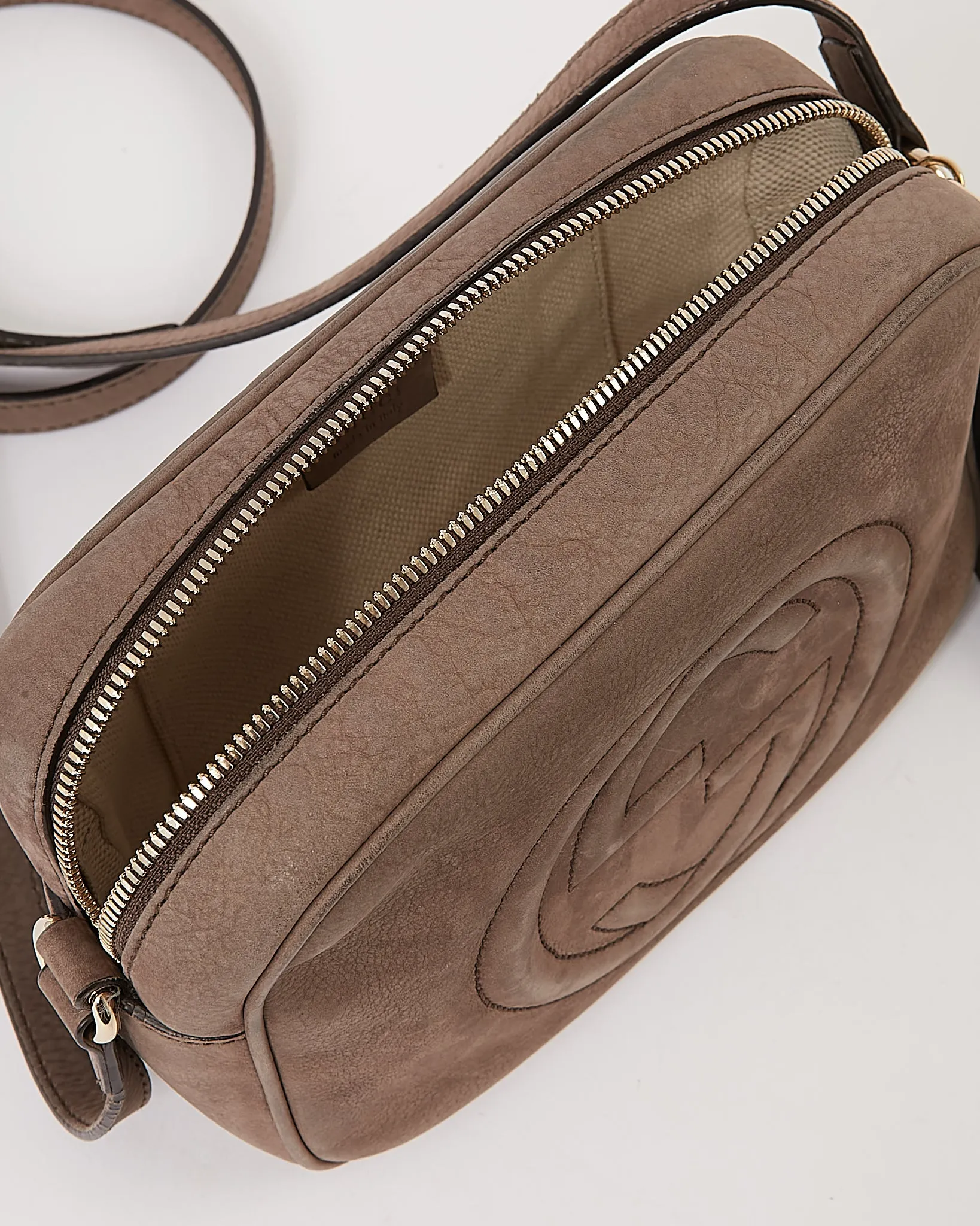 Gucci Grey Suede GG Soho Disco Crossbody Bag