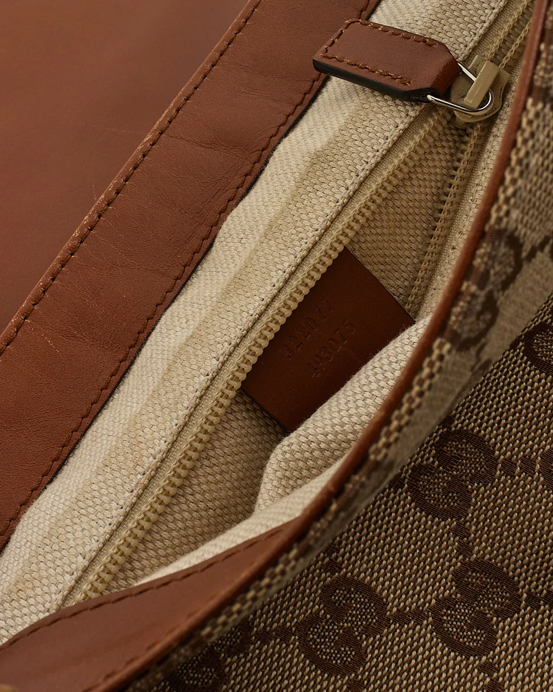 Gucci Monogram GG Canvas Tan Leather Flap Vertical Messenger Bag