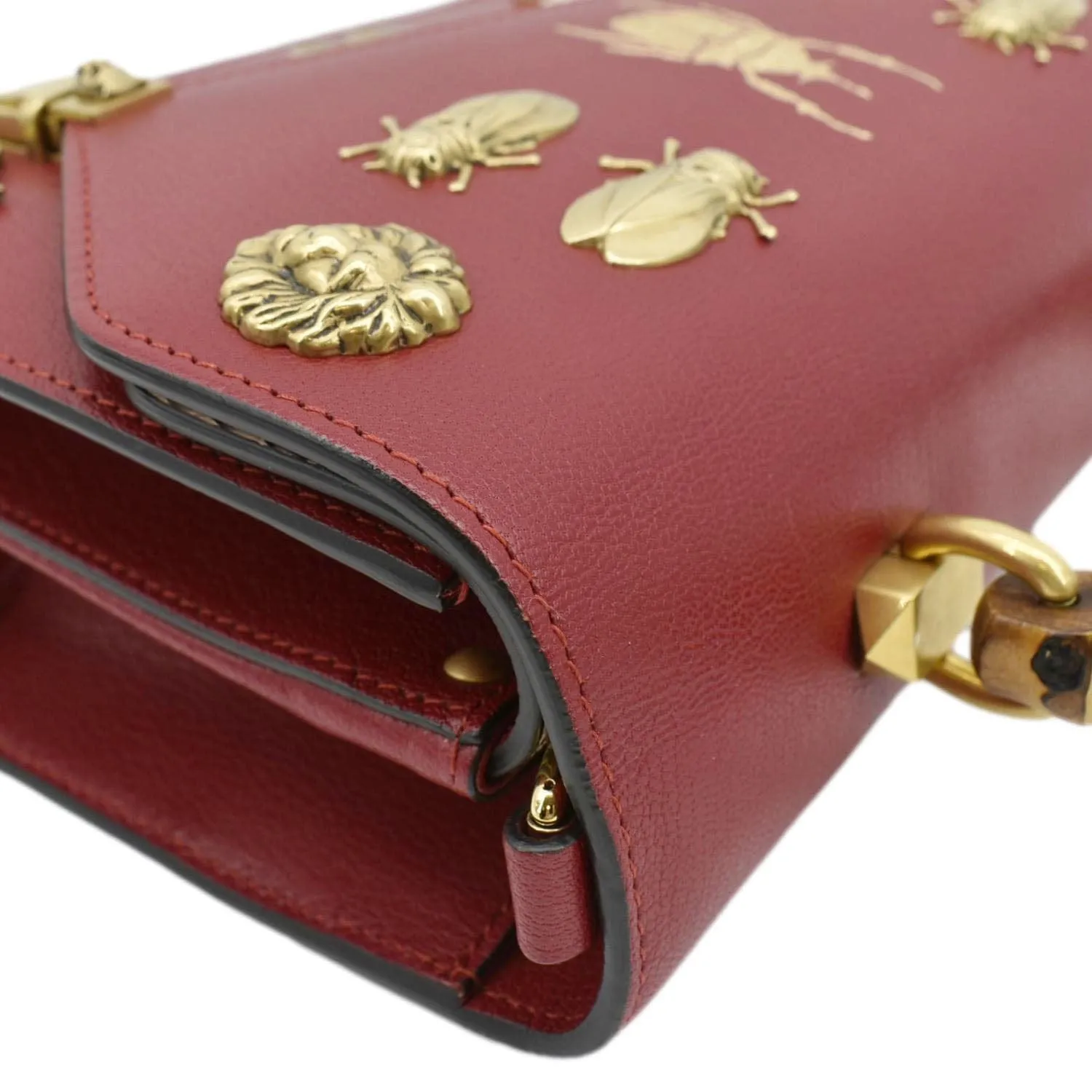 GUCCI Ottilia Leather Top Handle Shoulder Bag Red 488715