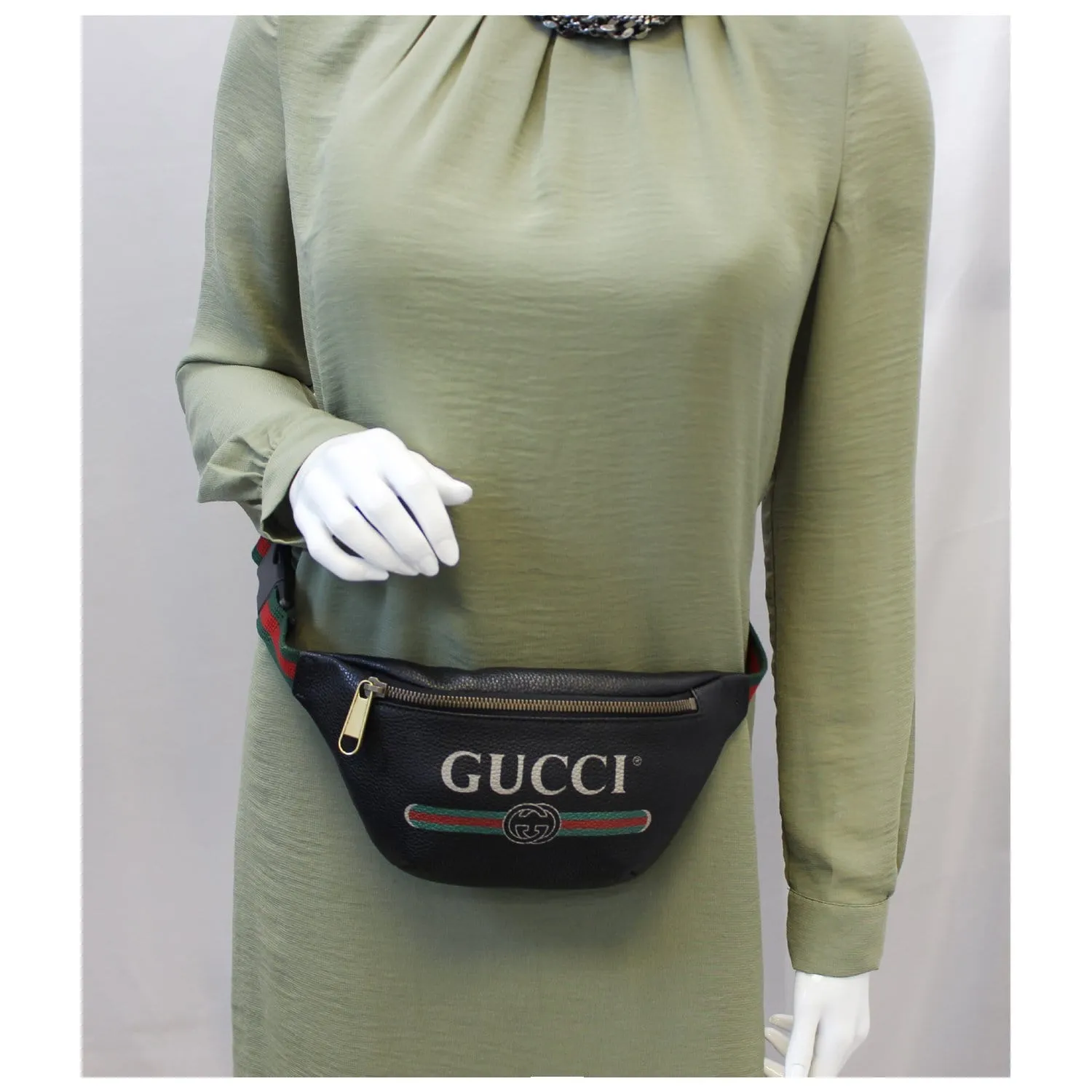GUCCI Print Leather Black Belt Waist Bum Bag Small 527792