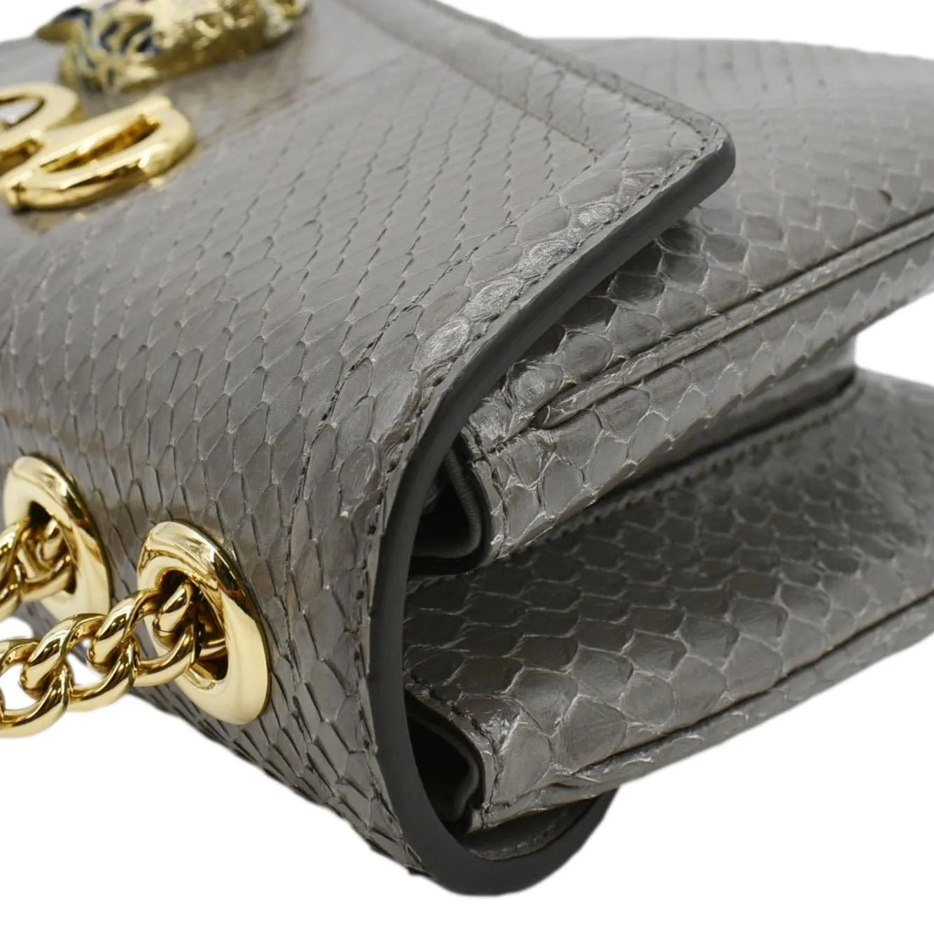 GUCCI Rajah Medium Leather Chain Shoulder Bag Grey 537241