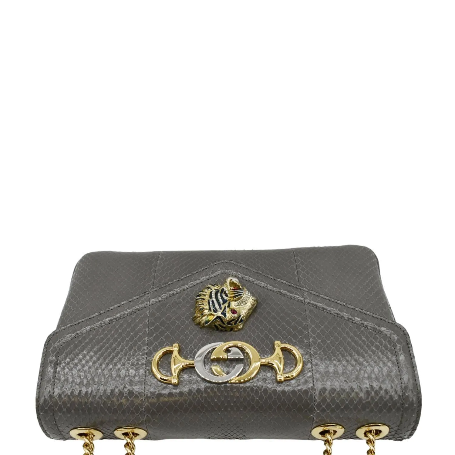 GUCCI Rajah Medium Leather Chain Shoulder Bag Grey 537241
