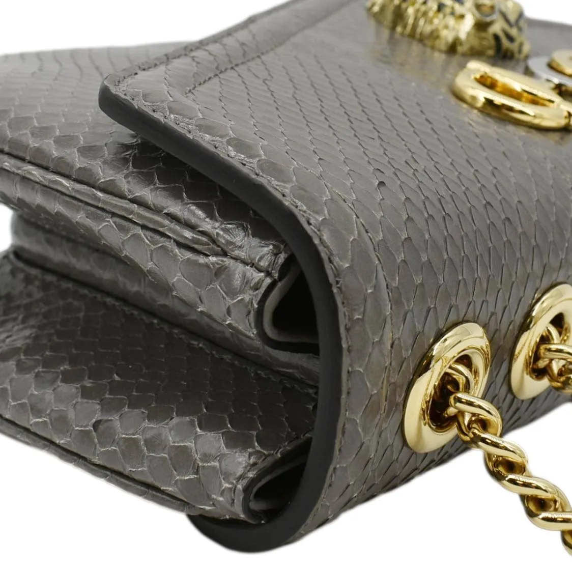 GUCCI Rajah Medium Leather Chain Shoulder Bag Grey 537241