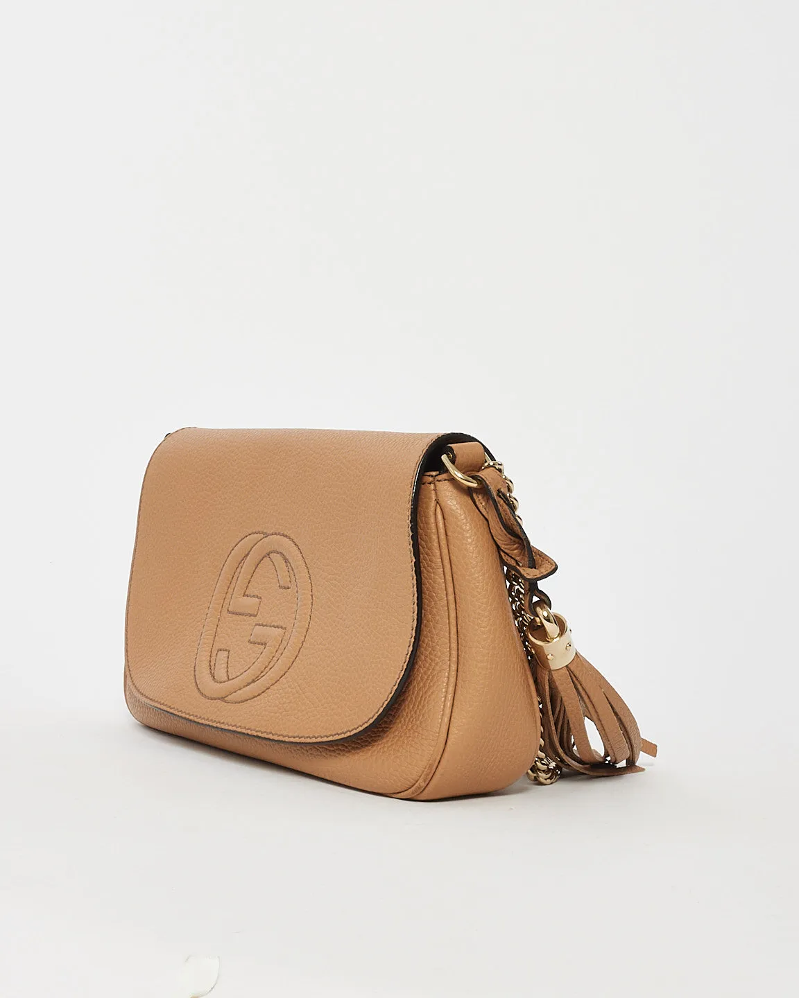 Gucci Tan Leather Soho Medium Flap Chain Crossbody Bag