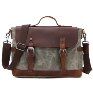 Handmade Canvas Leather Briefcase Vintage Crazy Horse Messenger Bag Crossbody Shoulder Bag Laptop Bag