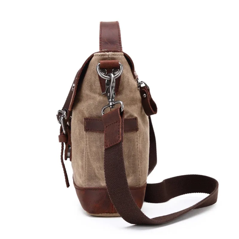 Handmade Canvas Leather Briefcase Vintage Crazy Horse Messenger Bag Crossbody Shoulder Bag Laptop Bag