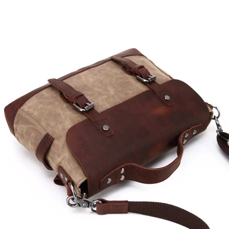 Handmade Canvas Leather Briefcase Vintage Crazy Horse Messenger Bag Crossbody Shoulder Bag Laptop Bag