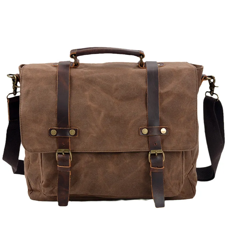 Handmade Canvas Messenger Bag 15.6 Inch Laptop Bag Vintage Canvas Crossbody Bag Men's Gift