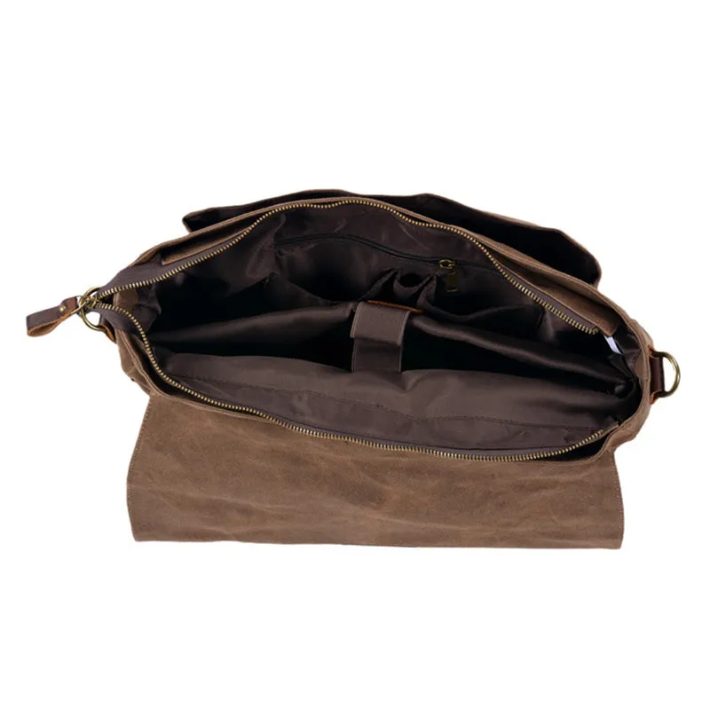 Handmade Canvas Messenger Bag 15.6 Inch Laptop Bag Vintage Canvas Crossbody Bag Men's Gift