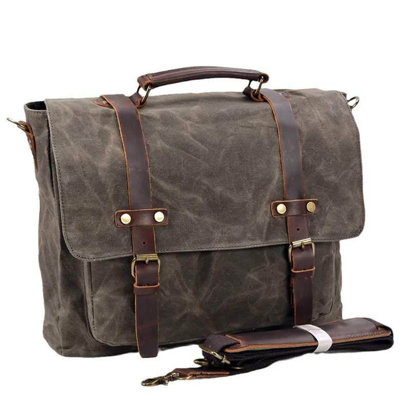 Handmade Canvas Messenger Bag 15.6 Inch Laptop Bag Vintage Canvas Crossbody Bag Men's Gift