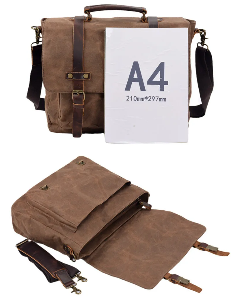 Handmade Canvas Messenger Bag 15.6 Inch Laptop Bag Vintage Canvas Crossbody Bag Men's Gift