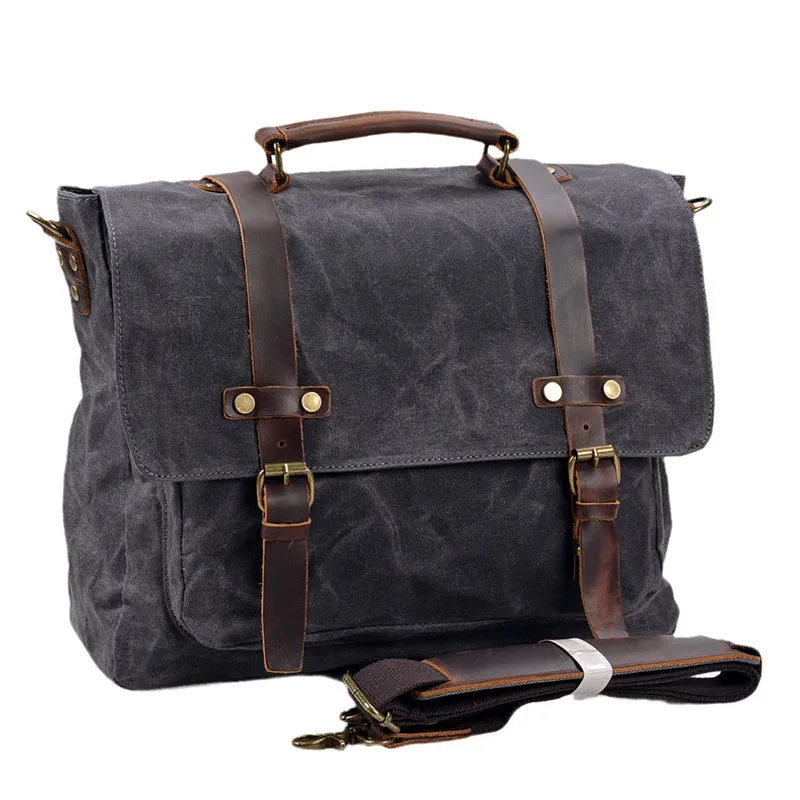 Handmade Canvas Messenger Bag 15.6 Inch Laptop Bag Vintage Canvas Crossbody Bag Men's Gift