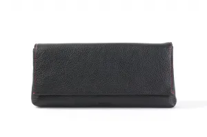 Handmade Italian Leather Clutch - Rimini - Onyx Black - Lava Red Trim