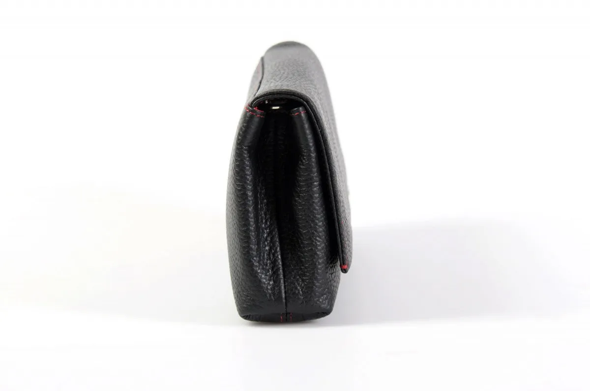 Handmade Italian Leather Clutch - Rimini - Onyx Black - Lava Red Trim