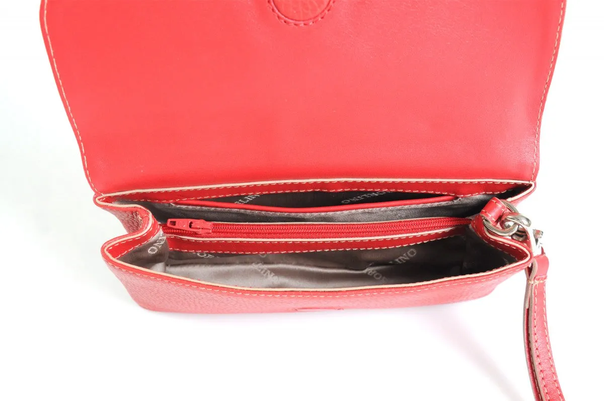 Handmade Italian Leather Clutch - Roma - Lava Red - Natural Trim