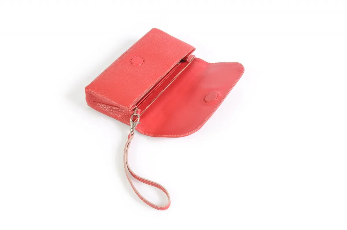 Handmade Italian Leather Clutch - Roma - Lava Red - Natural Trim