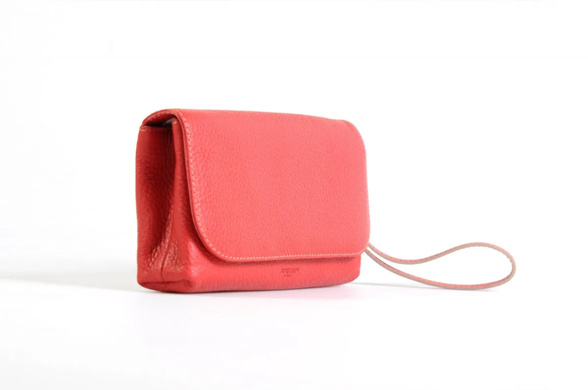 Handmade Italian Leather Clutch - Roma - Lava Red - Natural Trim
