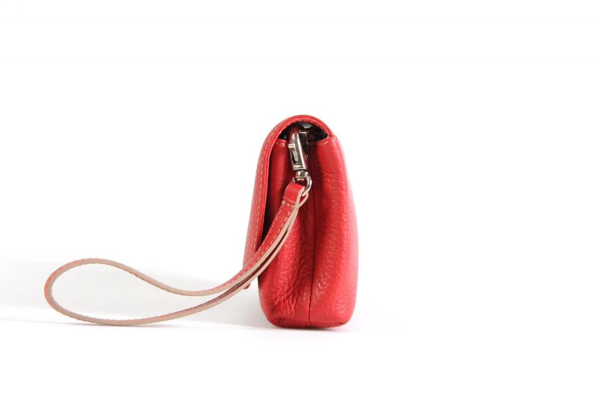 Handmade Italian Leather Clutch - Roma - Lava Red - Natural Trim