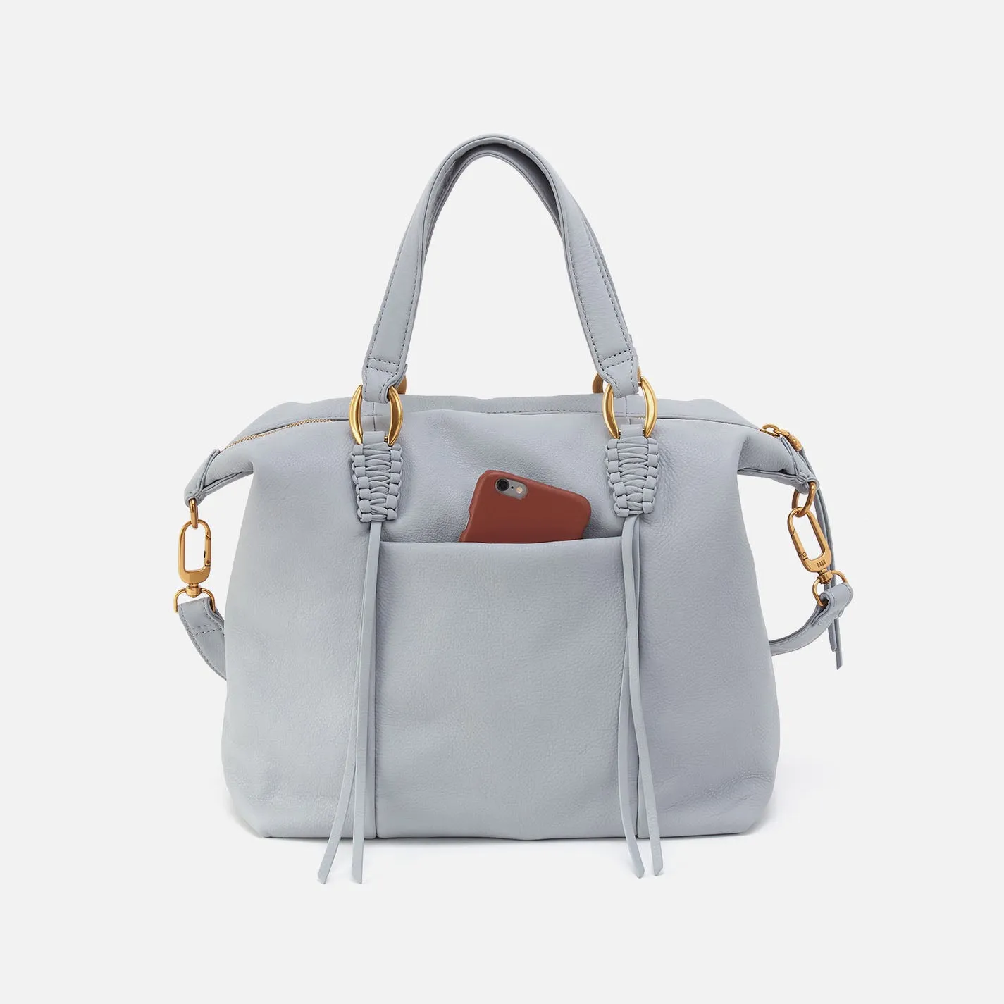 Harley Satchel In Pebbled Leather - Blue Pearl