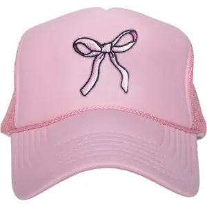 Hats Embroidered coquette bow baseball foam trucker cap Football gray distressed Sports mom Game day Pink bow Leopard Womens Mens Unisex