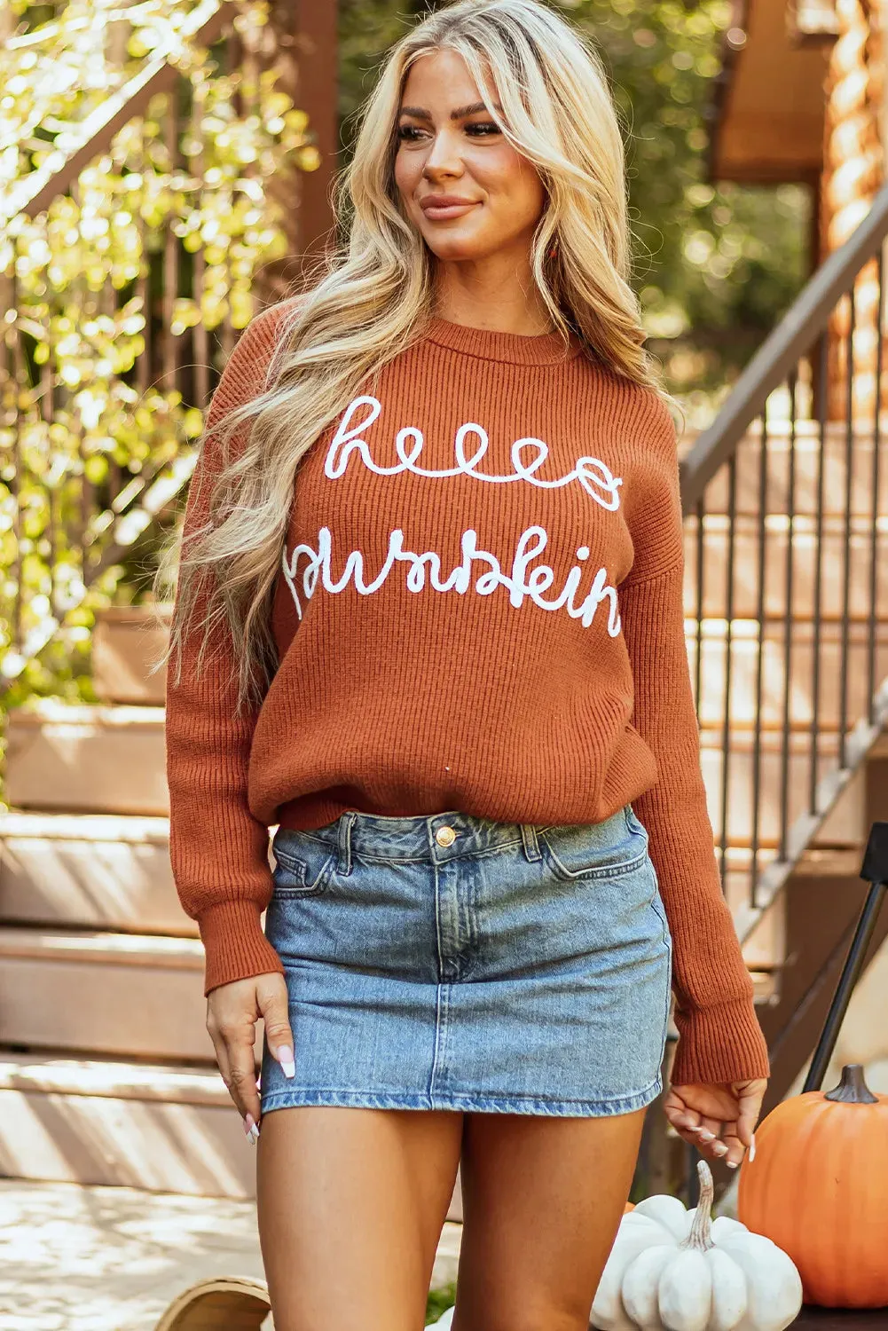 Hazel Blues® |  Contrast Letter Round Neck Long Sleeve Sweater