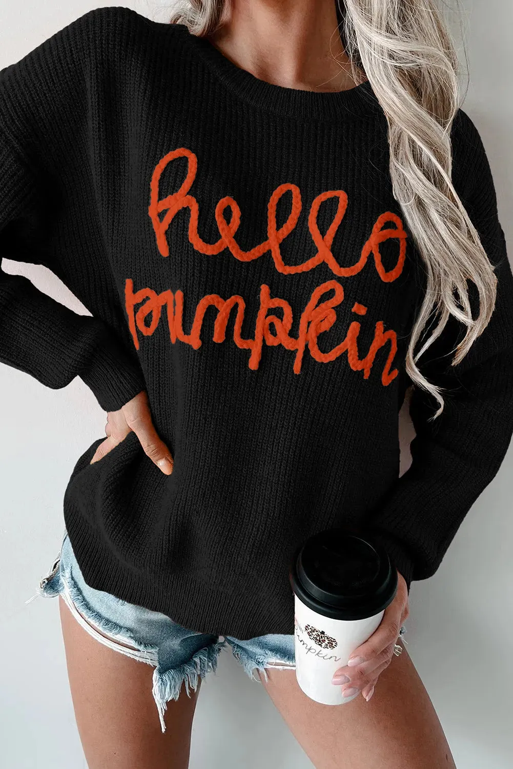 Hazel Blues® |  Contrast Letter Round Neck Long Sleeve Sweater