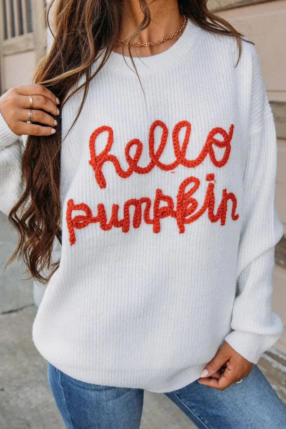 Hazel Blues® |  Contrast Letter Round Neck Long Sleeve Sweater