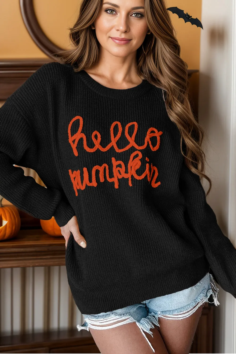 Hazel Blues® |  Contrast Letter Round Neck Long Sleeve Sweater