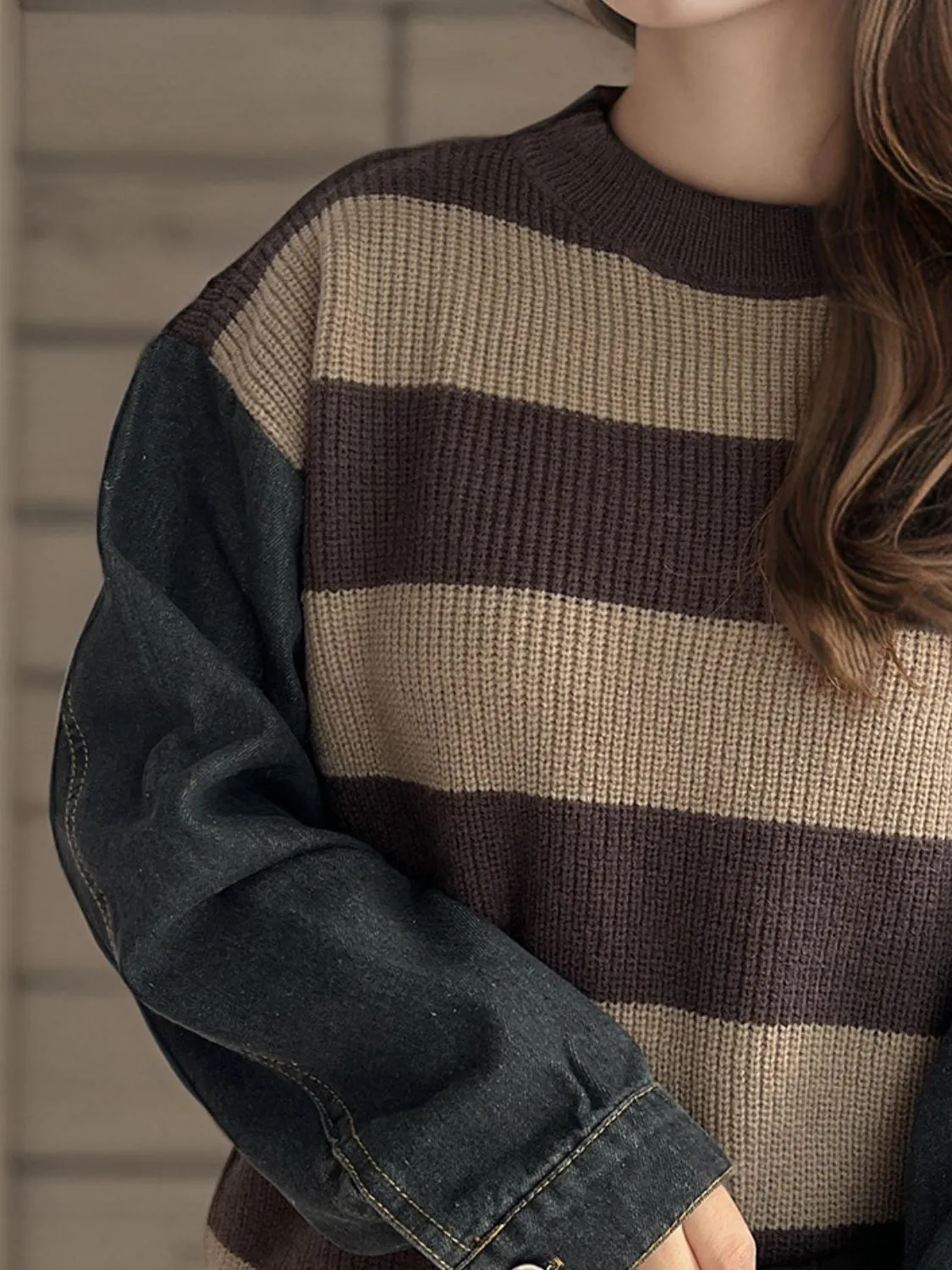 Hazel Blues® |  Contrast Round Neck Long Sleeve Sweater
