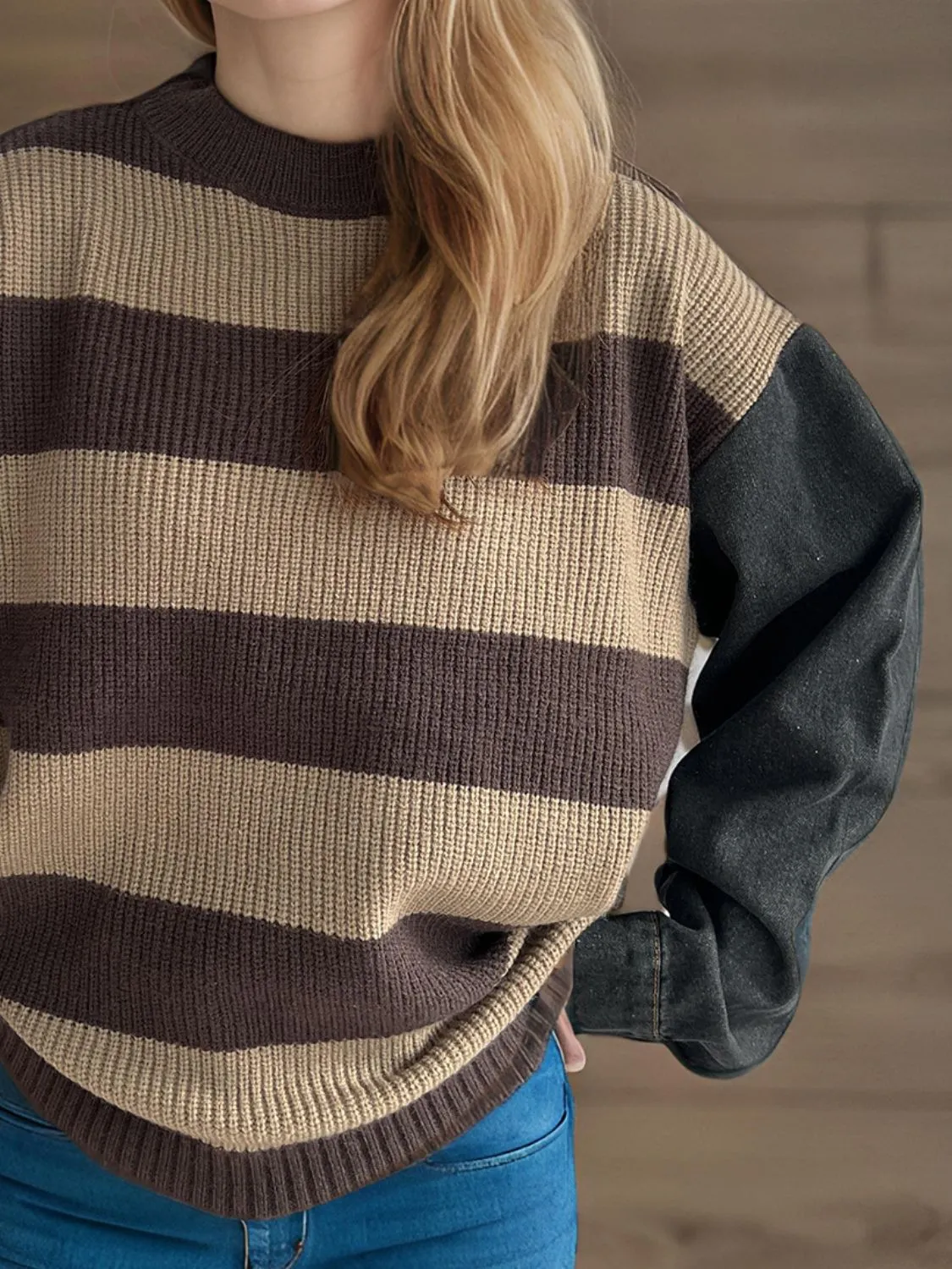 Hazel Blues® |  Contrast Round Neck Long Sleeve Sweater