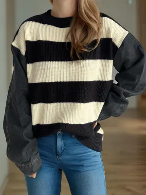 Hazel Blues® |  Contrast Round Neck Long Sleeve Sweater